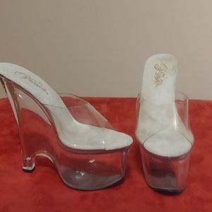 Platform Wedge High Heels Clear Slip On Shoes